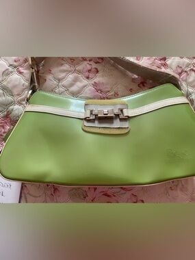Beijo Lime Green Shoulder Bag with Cream Trim and Silver Turn-Lock